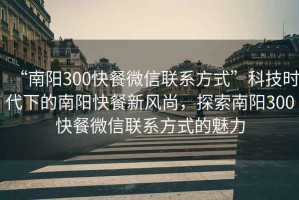 “南阳300快餐微信联系方式”科技时代下的南阳快餐新风尚，探索南阳300快餐微信联系方式的魅力