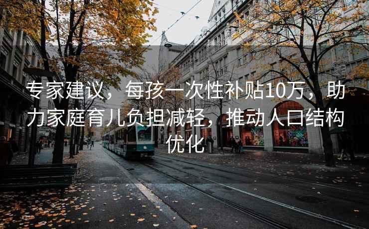 专家建议，每孩一次性补贴10万，助力家庭育儿负担减轻，推动人口结构优化