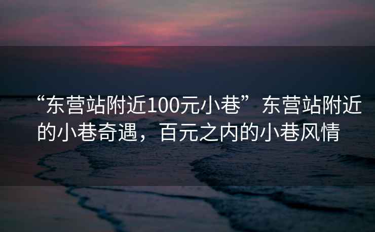 “东营站附近100元小巷”东营站附近的小巷奇遇，百元之内的小巷风情