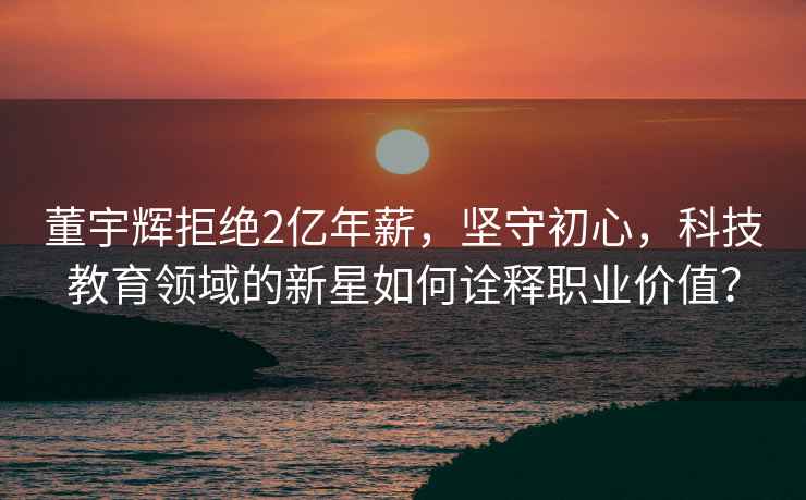 董宇辉拒绝2亿年薪，坚守初心，科技教育领域的新星如何诠释职业价值？